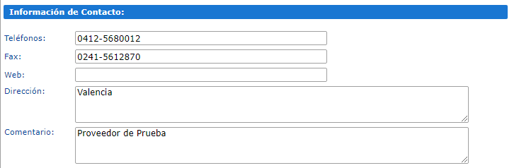 Sección Información de Contacto