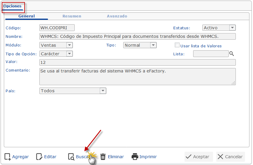 Búsqueda de las opciones de correo electrónico