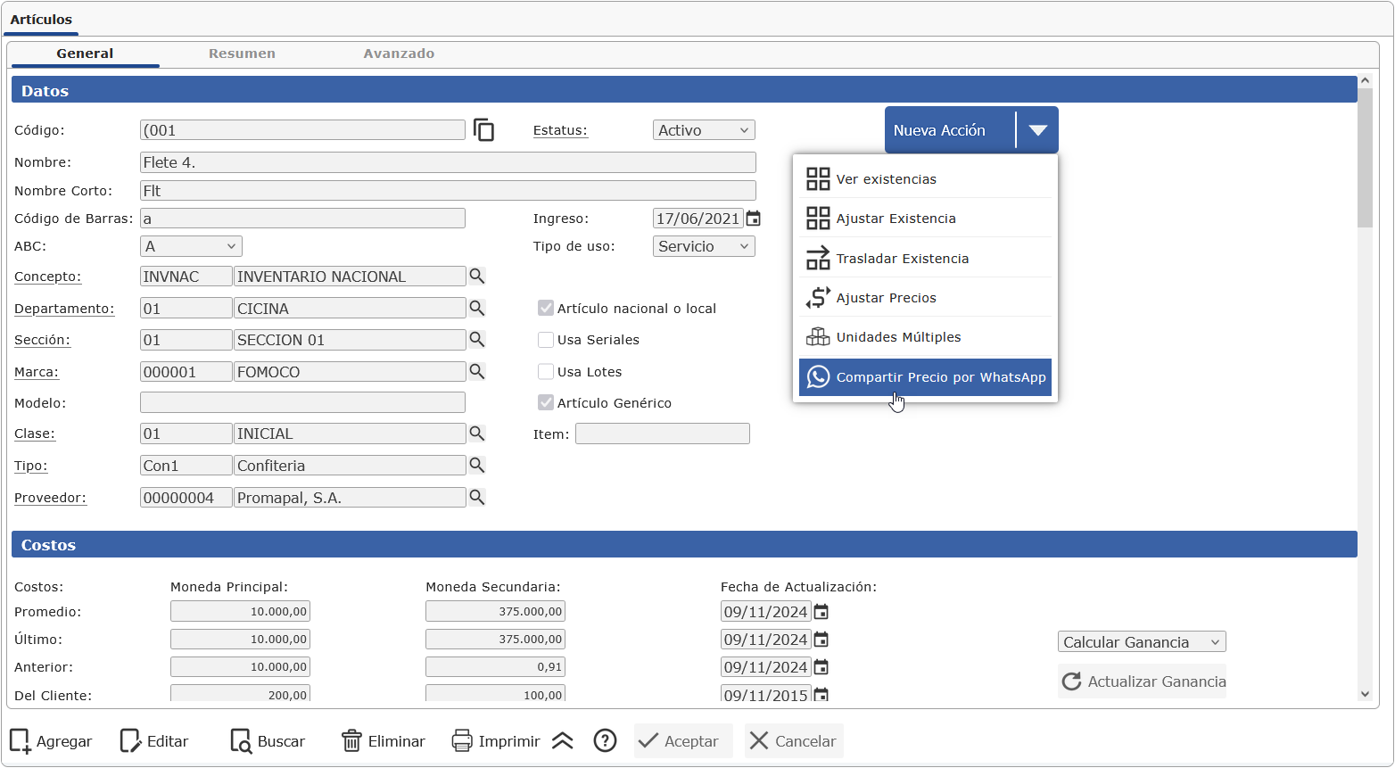 compartir artículos por WhatsApp