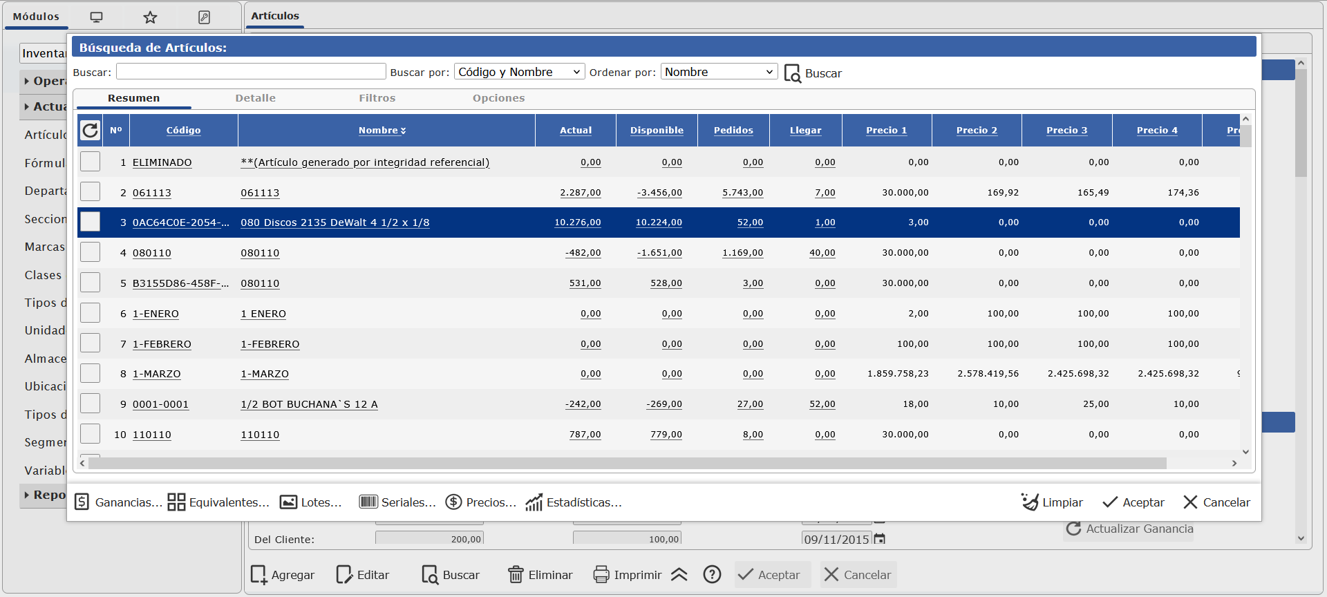 Consulta de Artículos