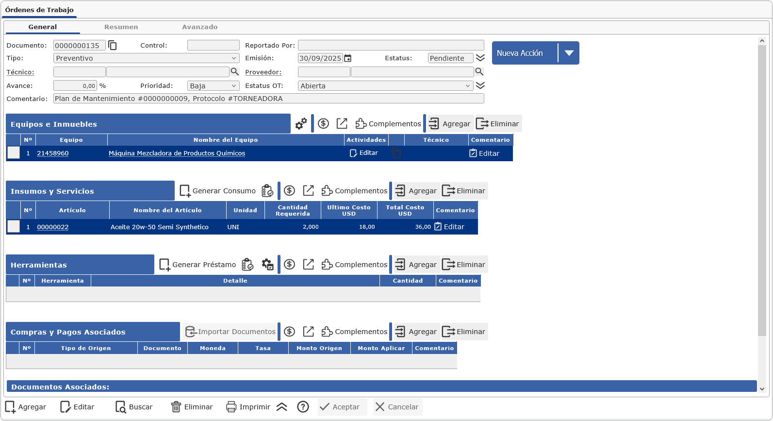 Pantalla de Órdenes de Trabajo