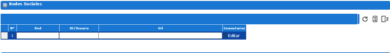 Sección Redes Sociales del expediente