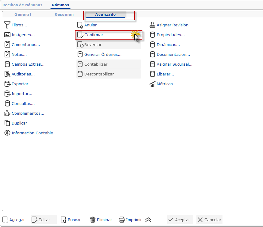 Confirmación de la nómina