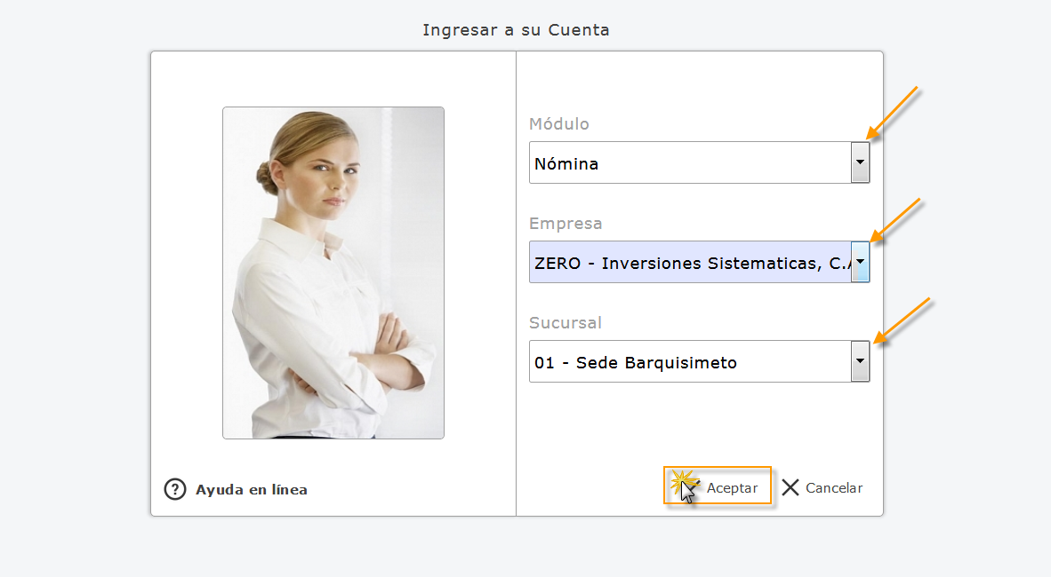 Selecciona el modulo Nomina