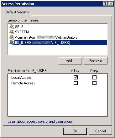 Permisos de Acceso - Component Services