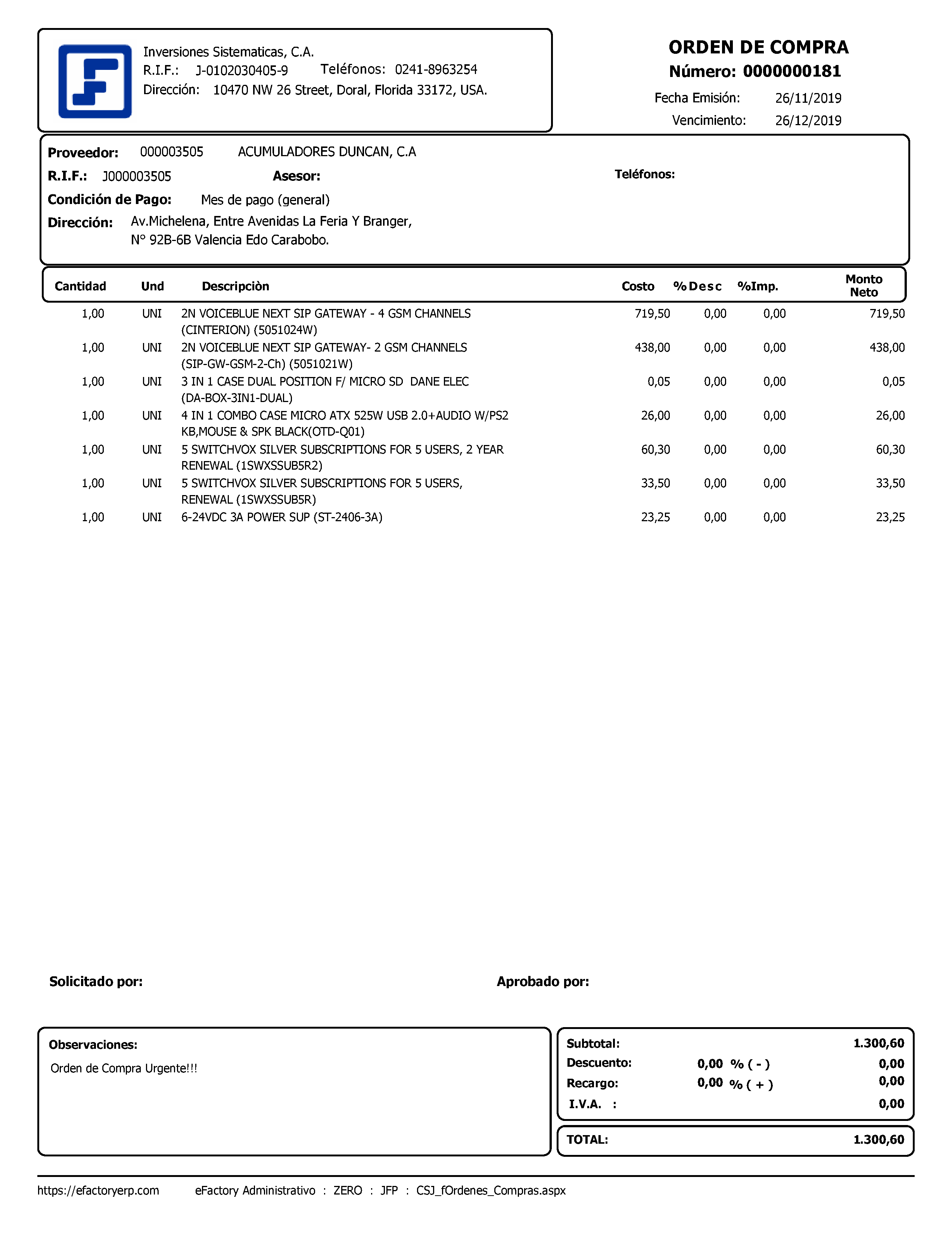 Órdenes de Compras