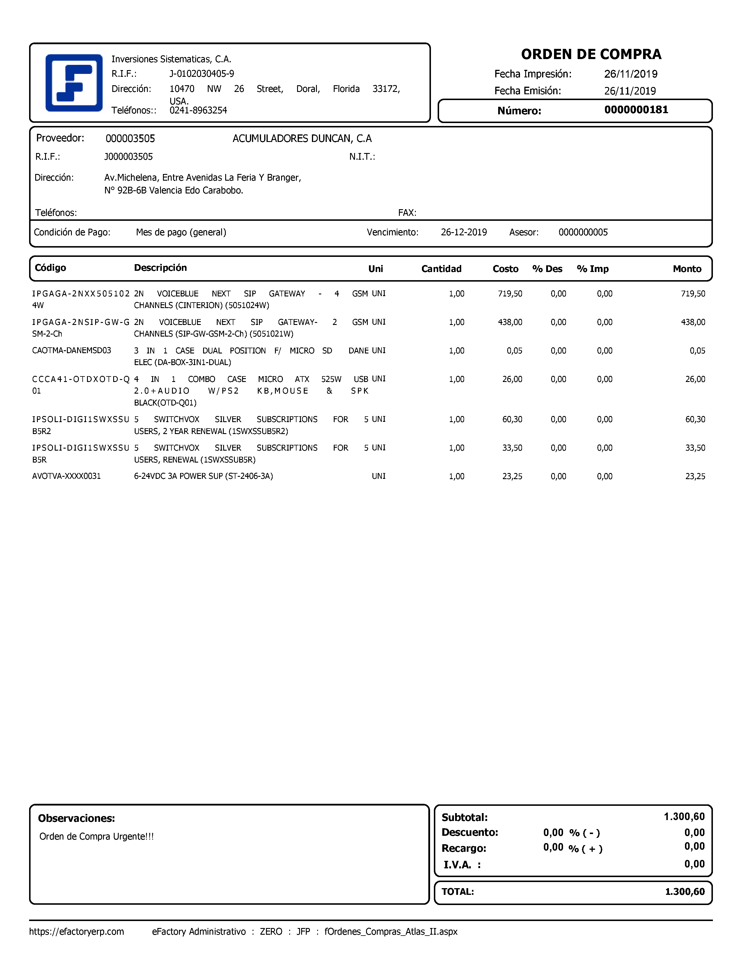 Órdenes de Compras