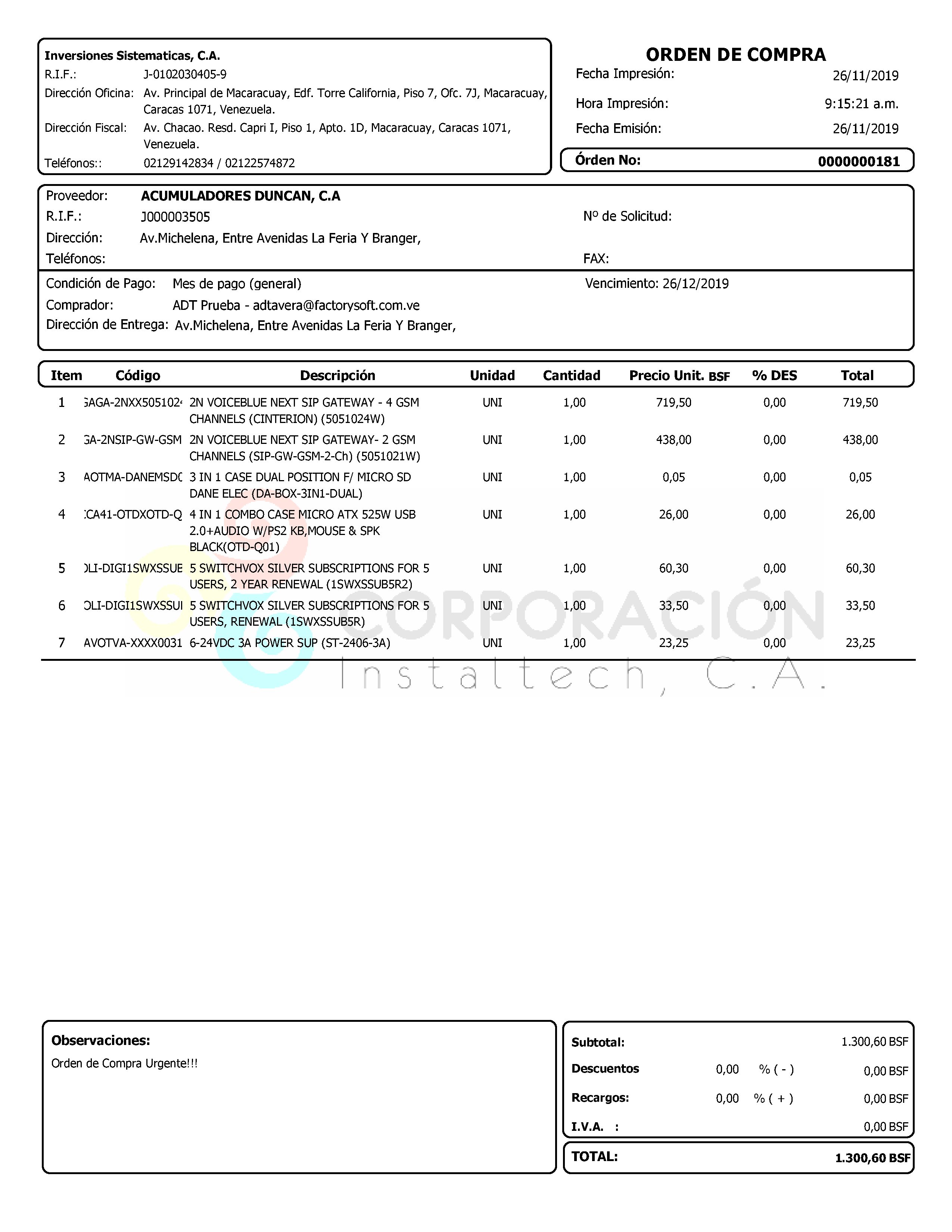 Órdenes de Compras