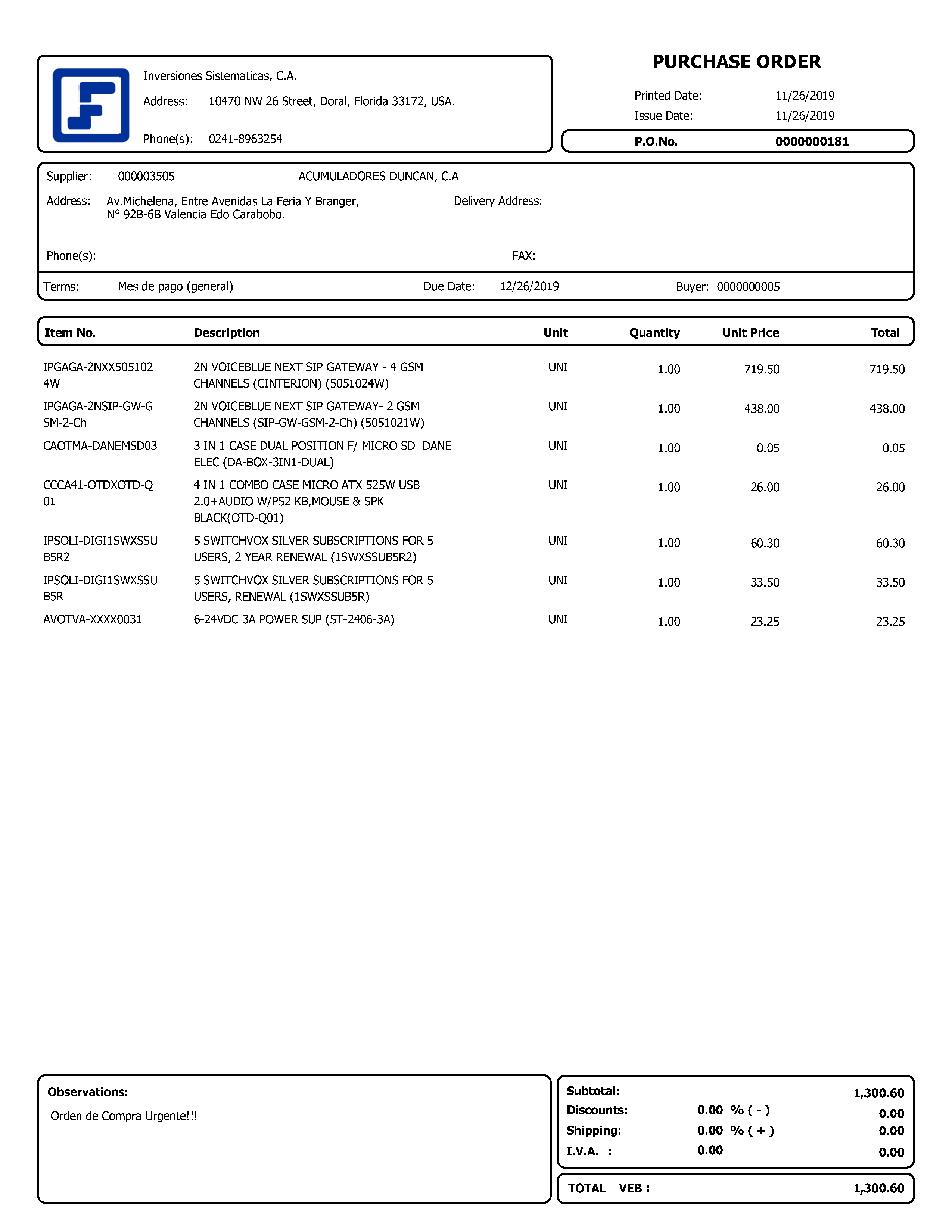 Órdenes de Compras