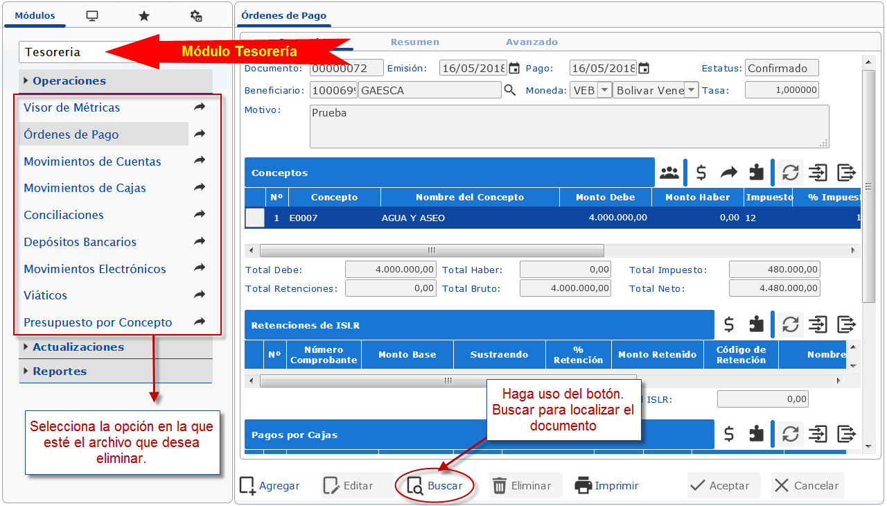 Primer paso para eliminar un documento