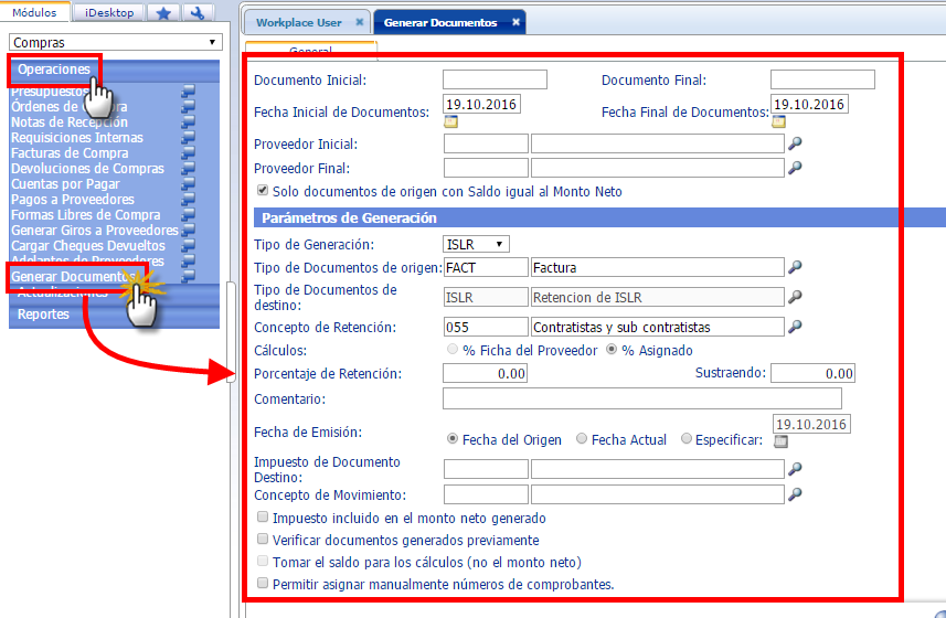 Formulario para realizar una retención