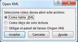 seleccionar como 'tabla xml' 