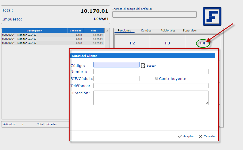 Función F5-Cantidad..