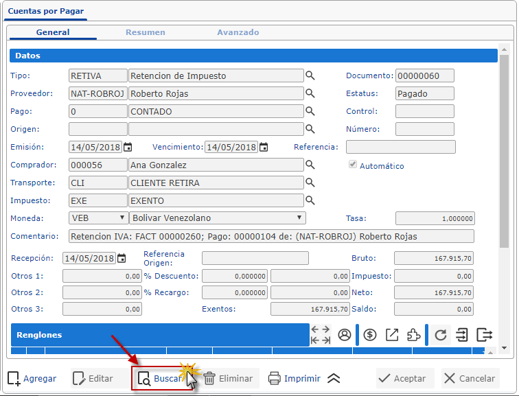 Buscando la nota de crédito asociada