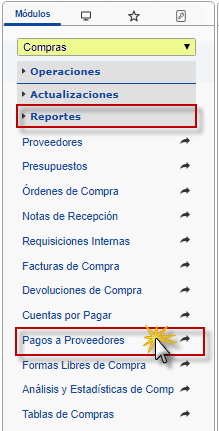 Seleccionando Módulo de Compras, Pagos a Proveedores
