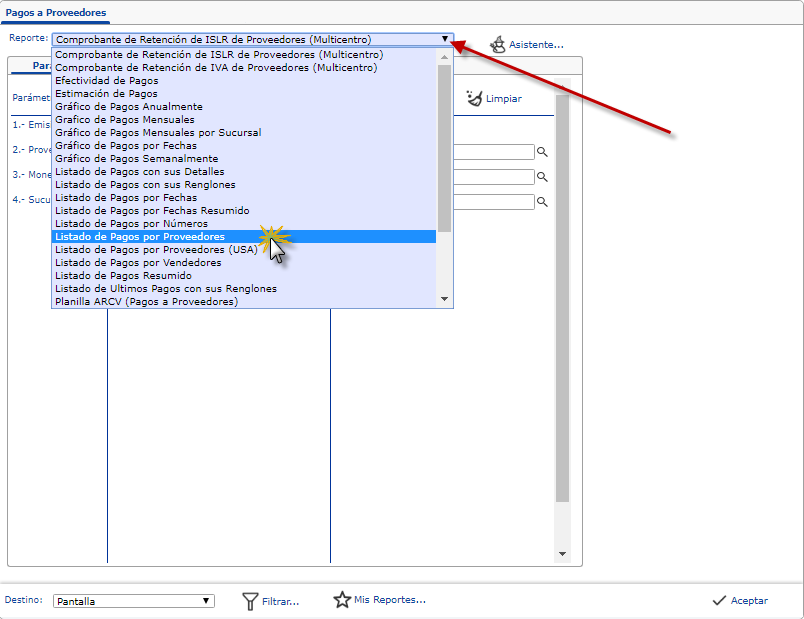 Seleccionaremos Pagos a Proveedores