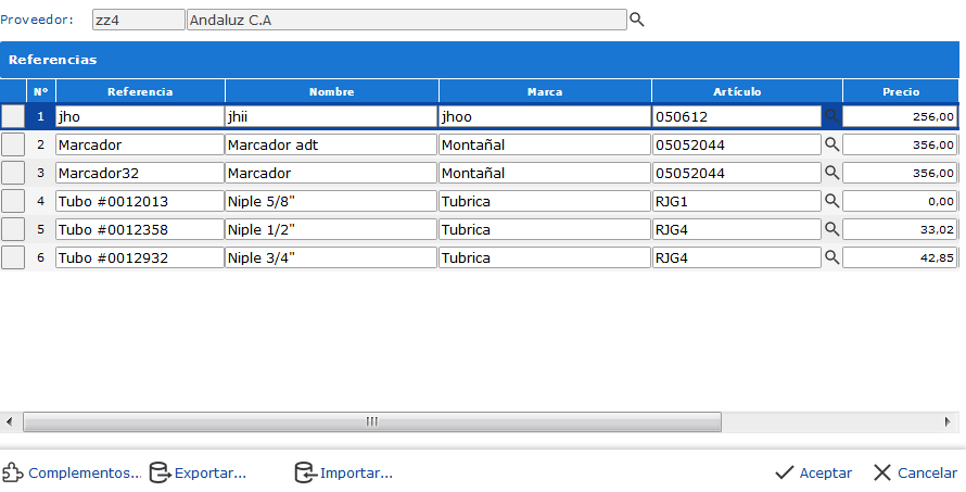 formulario. referencia de proveedores.