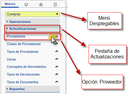 Menú de proveedor