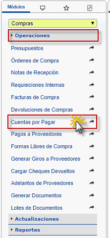 Seleccionando el modulo compras, Cuentas por Pagar