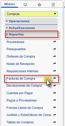 Seleccionando Módulo de Compras, Facturas de Compras