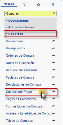 Seleccionando Módulo de Compras, Pagos a Proveedores