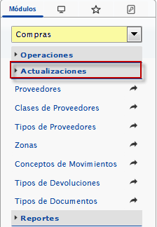 Opciones de la sección Actualizaciones