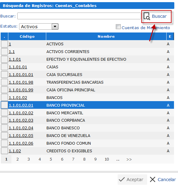 Buscar una Cuenta contable