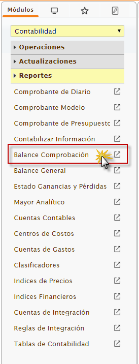 Ingresando a Reportes de Balance de Comprobación