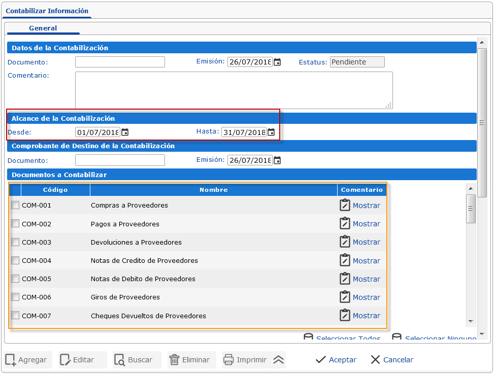 Contabilizar información