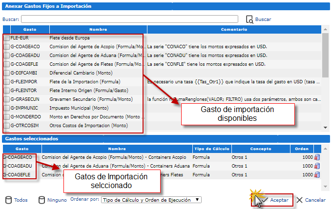 anexar gastos fijos de importación