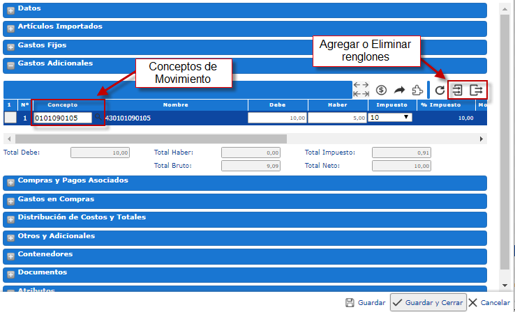 gastos adicionales de importación