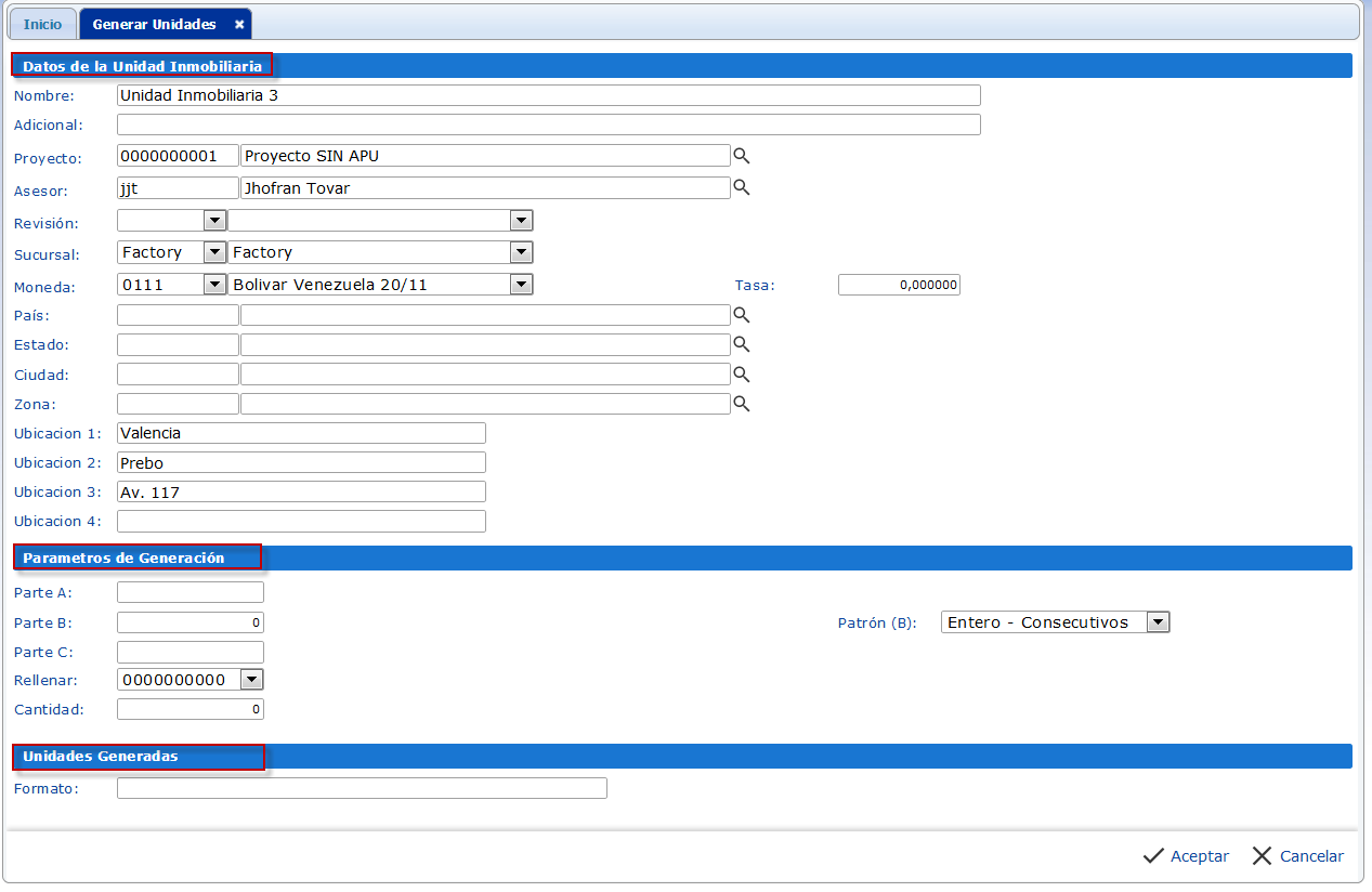 Generar Unidades