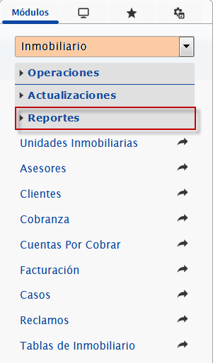 Opciones de la sección Reportes