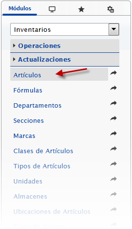 Seleccionando Módulo de Inventarios, Articulos