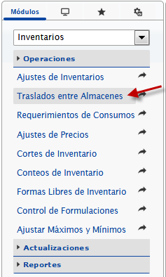 Seleccionamos Movimientos de Inventario