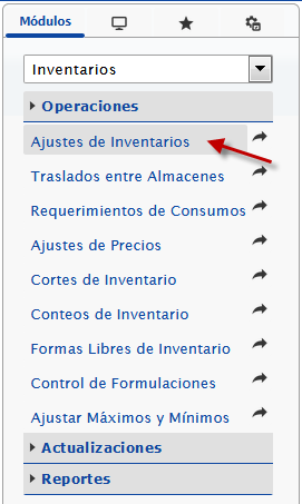 Ingresando a Ajustes de Inventarios