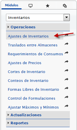 Ingresando a Ajustes de Inventarios