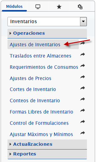 Ingresando a Ajustes de Inventarios