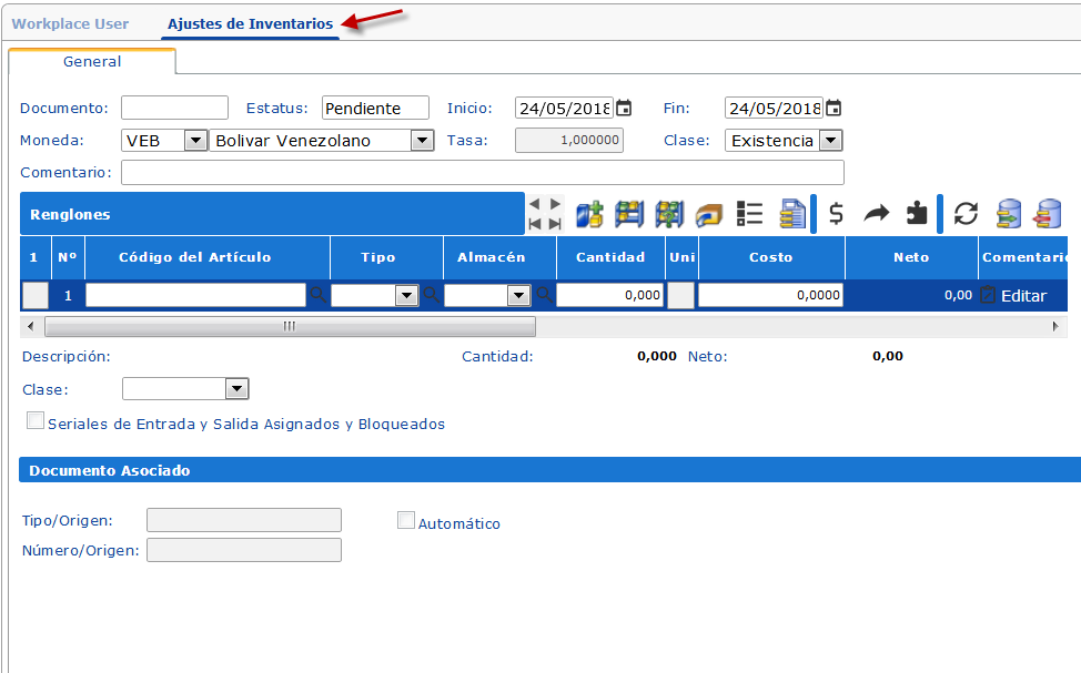 Formulario de Ajustes de Inventarios