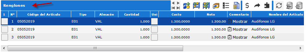 Sección Renglones