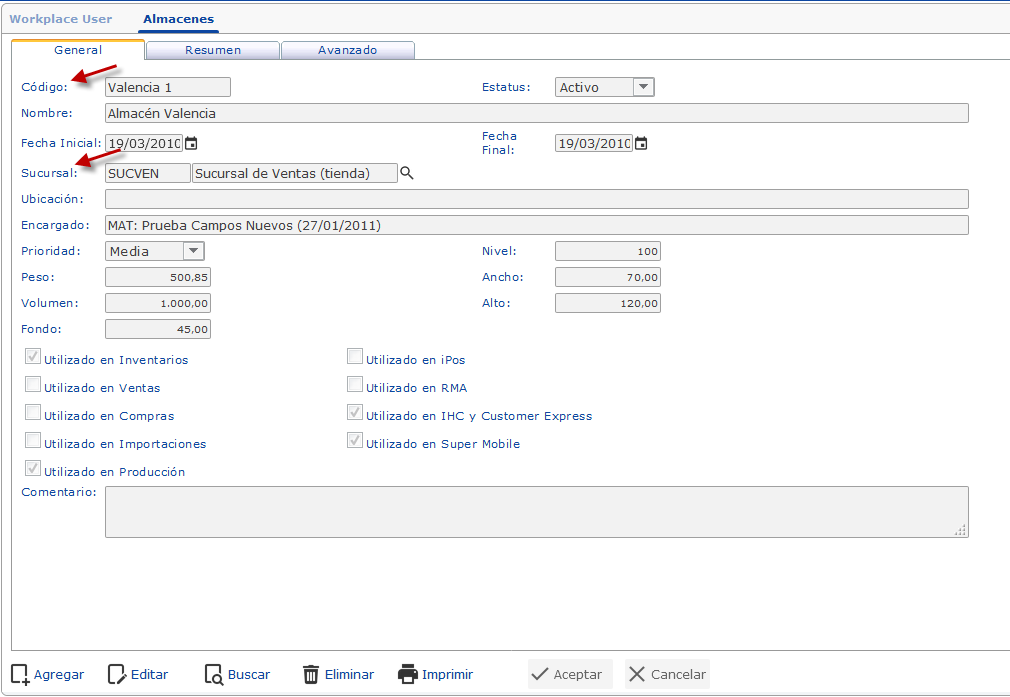 Formulario Almacenes