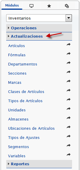 Opciones de la sección Actualizaciones