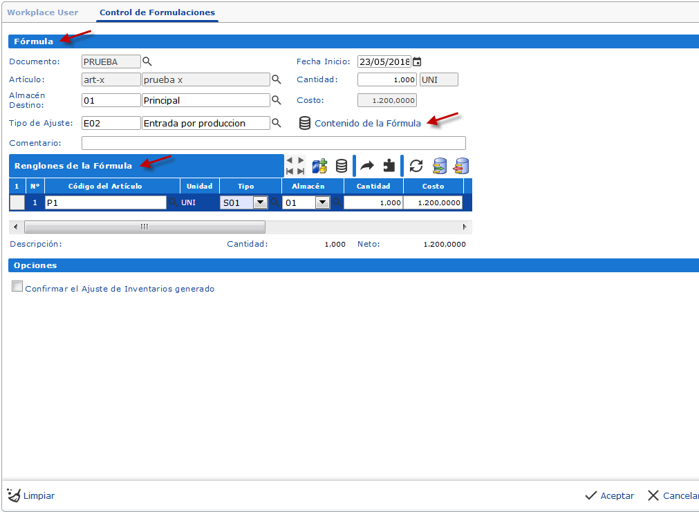 Control de Formulaciones