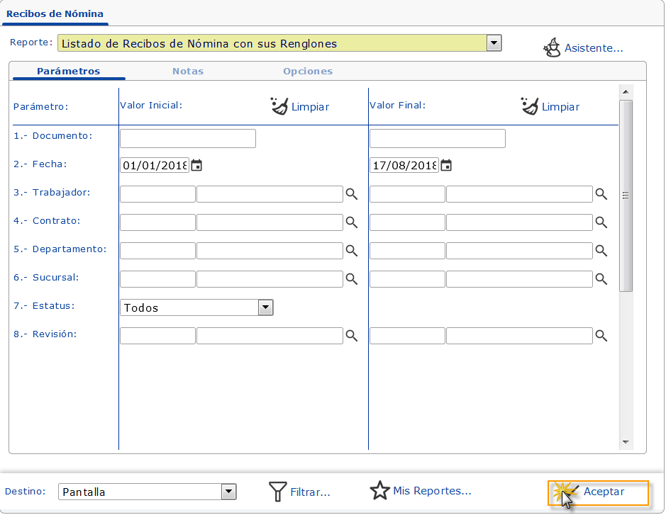 Formulario de Parametros