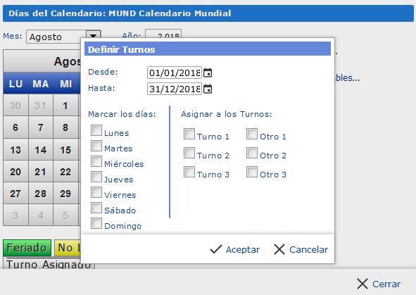 Configuración de un calendario con turnos