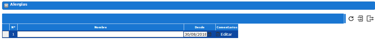 Sección Alergias del expediente