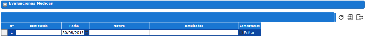 Sección Evaluaciones Médicas del expediente