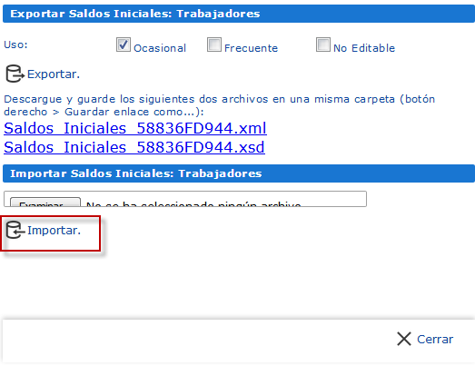 sección importar saldos iniciales