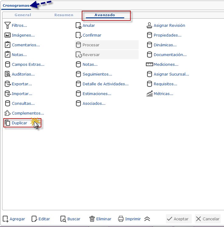 Duplicando un cronograma