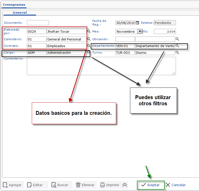 Formulario: Cronogramas